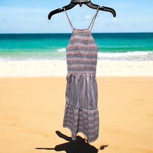 Zara Red and White Pleated Sundress Halter Casual size XS